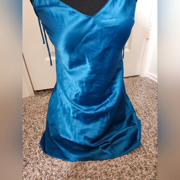 Victoria's Secret Blue Teal Satin Slip Mini Dress Chemise XS - Picture 10 of 11